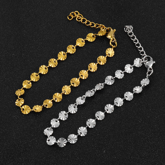 Width 5mm Stainless Steel Handmade Chain Gold Color Round Bracelet High Quality Men's and Women's Jewelry
