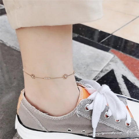 316L Stainless Steel Fashion High-end Jewelry Non-sliding Beading Elegant Daisy Ankle Ornaments Charm Chain Anklet For Women