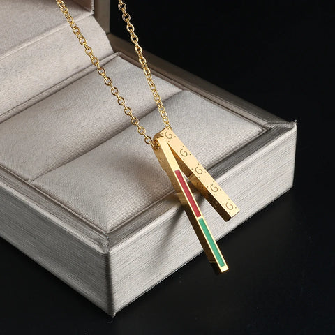 Stainless Steel 2 Bar Pendant Necklace Gold Color Stick Pendant Necklace For Woman Party Jewelry Gift