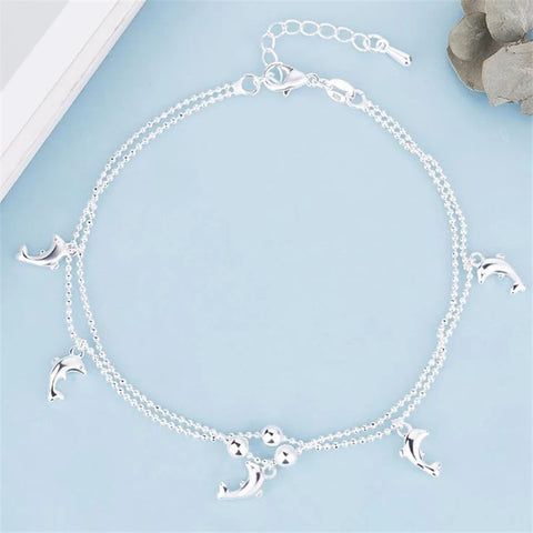 KOFSAC Fashion 925 Sterling Silver Anklets For Women Cute Dolphin Ankle Chain Foot Jewelry Girl Birthday Party Accessories Gifts