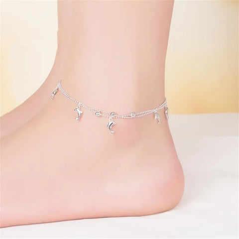 KOFSAC Fashion 925 Sterling Silver Anklets For Women Cute Dolphin Ankle Chain Foot Jewelry Girl Birthday Party Accessories Gifts