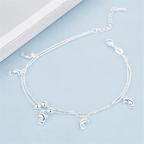 KOFSAC Fashion 925 Sterling Silver Anklets For Women Cute Dolphin Ankle Chain Foot Jewelry Girl Birthday Party Accessories Gifts