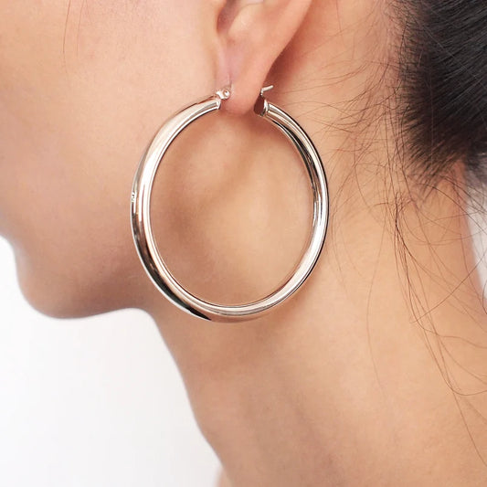 MANILAI Wide Stainless Steel Tube Hoop Earrings For Women Punk Statement Earrings Brincos Fashion Jewelry 55mm Diameter