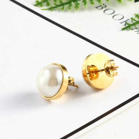 Stainless Steel Pearl Earrings For Women Jewelry Small Stud Earrings Fashion Jewellery Wholesale