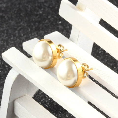 Stainless Steel Pearl Earrings For Women Jewelry Small Stud Earrings Fashion Jewellery Wholesale