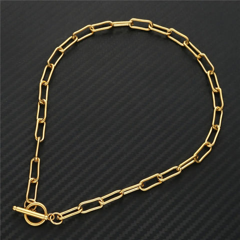 20/30/40/45CM Stainless Steel Square Link Chain Necklaces For Women Men Toggle Clasp OT Buckle Choker Collar Hip Hop Jewelry