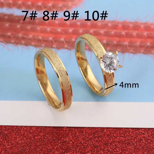 Stainless Steel Gold Color Ring for Women Men Stylish Dull Polished Couple Engagement Promise Jewelry