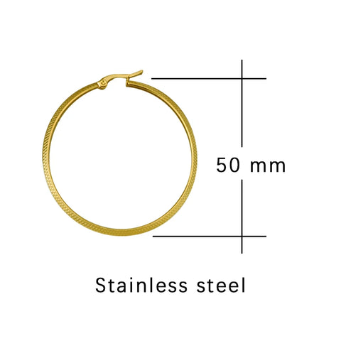 Stainless Steel Big Hoop Earring for Women Gold Color 50mm Fish-scale Pattern Circle Round  Ladies  Hoops New Jewelry  2021