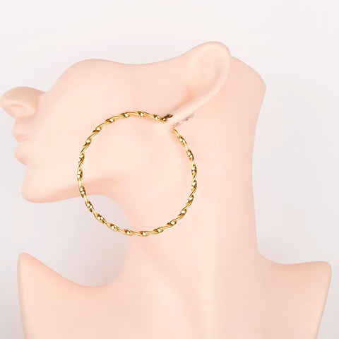 Hgfly Gold Color Stainless Steel Large  Hoop Earring for Women Thread Wholesale Ear Accessories  Fashion  Jewelry Hot E0153