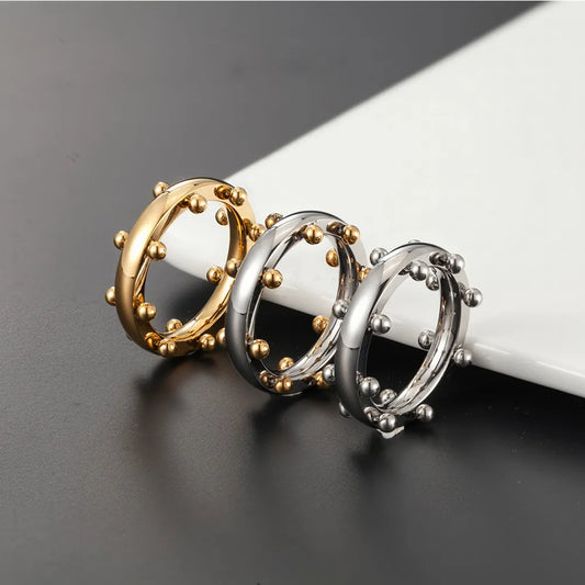 Luxury Stainless Steel Mini Ball Ring Gold Color For Women Men Vintage Finger Rings Party Wedding Wolf Party Trend Jewelry Gift