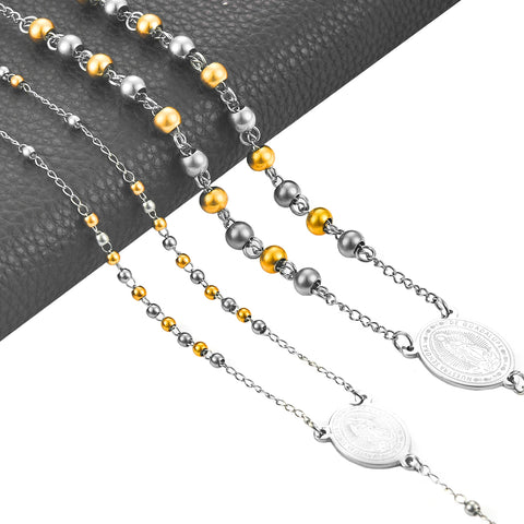 New Fashion Stainless Steel Vintage Cross Bohemia Religious Rosary Pendant Necklace For Women Men Charm Jewelry Gifts