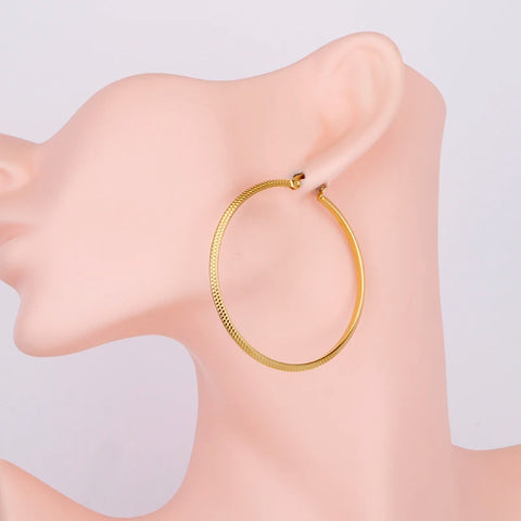 Stainless Steel Big Hoop Earring for Women Gold Color 50mm Fish-scale Pattern Circle Round  Ladies  Hoops New Jewelry  2021