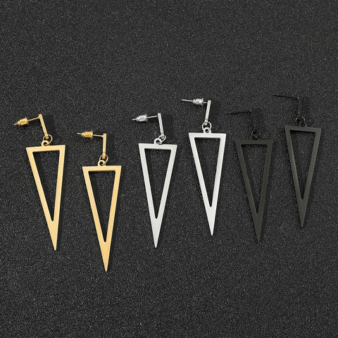 New Inverted Triangle Stud Earrings Stainless Steel Black Silver Gold Color Drop Earrings Simple Banquet Jewelry Gifts For Women