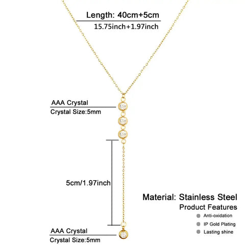 Stainless Steel Thin Chain Necklace Crystal Pendant Necklace For Women Y Shape Rhinestone Choker Necklaces Wedding Jewelry