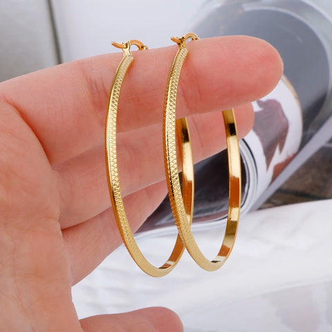 Stainless Steel Big Hoop Earring for Women Gold Color 50mm Fish-scale Pattern Circle Round  Ladies  Hoops New Jewelry  2021