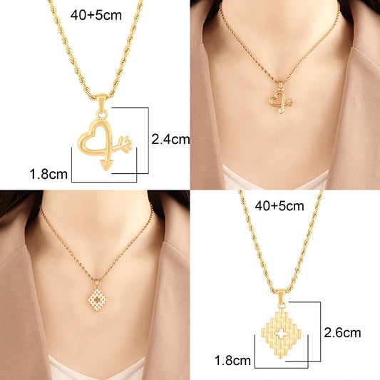 Fashion Heart Pendant Necklace For Women Ladies Girls Stainless Steel Necklaces Twists Chain Jewelry Gifts