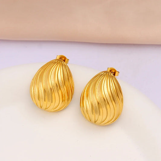 Waterproof Textured Stainless Steel Water Drop Half Empty Earrings Hot Style Popular Metal 18K Gold Plated Jewelry