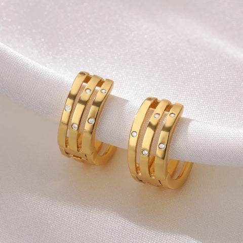 Delicate Zircon Small Hoop Earrings for Women Stainless Steel Gold Color New In Earrings 2024 Trend Wedding Party Jewelry Gift