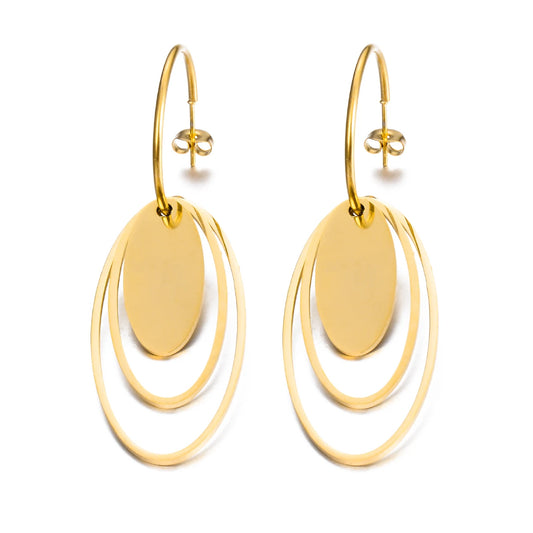 Multi Oval Drop Dangle Earrings Stainless Steel Gold Plated Water Proof Statement Stylish Earrings for Women Bijoux