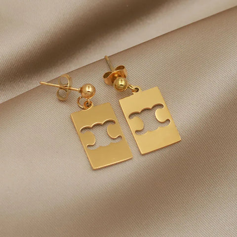 Classic 316L Stainless Steel Hollow Geometric Stud Earrings for Women Fashion Brand Jewelry Simple Style Smooth Metal Earrings