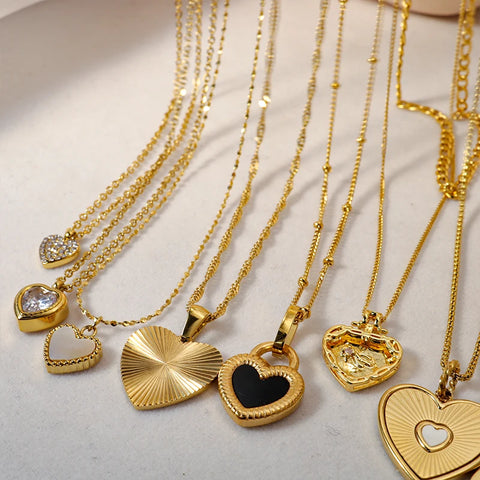 WILD & FREE Trendy Stainless Steel Heart Pendant Necklaces for Women Classic Simple Gold Plated Waterproof Jewelry Gifts