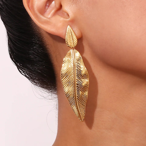 MamacitaSlay Elegant Beach Leaves Drop 316L Stainless Steel Earrings For Women 2024 Trending Luxury Quality Jewelry Wholesale