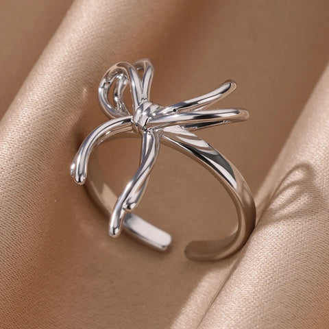 Bow Knot Rings for Women Gold Color Waterproof Stainless Steel Ring 2024 Trend Aesthetic Couple Jewelry Freeshipping anillos