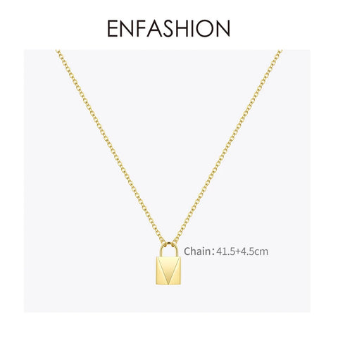 ENFASHION Cute Lock Choker Necklace Women Gold Color Stainless Steel Geometric Femme Pendant Necklaces Fashion Jewelry P193038