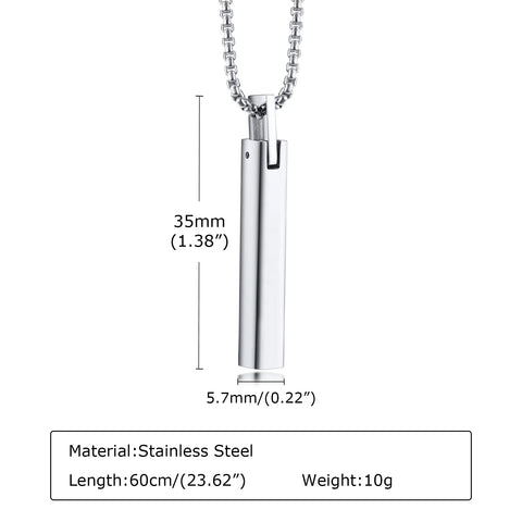 Waterproof 3D Vertical Bar Necklaces for Men,Minimalist Stainless Steel Geometric Pendant with Box Chain,Male Collar Jewelry