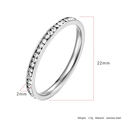 JHSL Unisex 2mm Luxury Stainless Steel Men Women Statement Cubic Zircon Rings Gold Silver Color US size 5 6 7 8 9 10