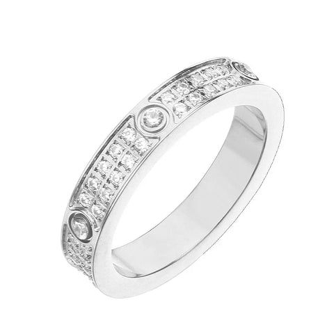 4MM Stainless Steel Ring For Women Girl Shinny Zircon Ring Wedding Bridal Jewelry Gifts