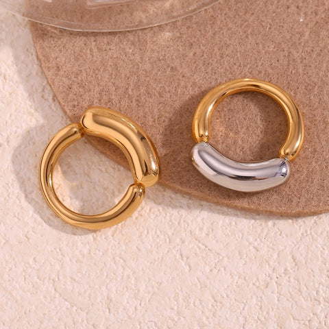 Minimalistic Gold Two-Tone Line Smile Tarnish Free Waterproof Rings Trendy Woman Jewelry 2023 18K Gold Plated New In Rings