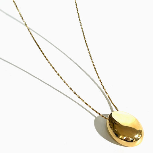 Peri'sbox Minimalist Solid 18K Gold Pvd Plated Oval Dome Pendant Long Necklace for Women Stainless Steel Free Tarnish Jewelry