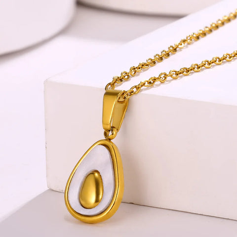 Stainless Steel Heart Hazelnut Avocado Pendant Necklaces For Women Classic Gold Color Butterfly Necklace Valentine's Day Jewelry