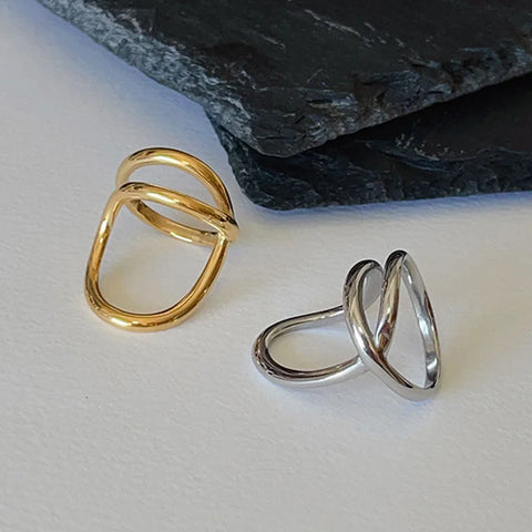 Abstract line statement rings for women stainless steel irregular cocktail rings minimalist unique abstract jewelry waterproof