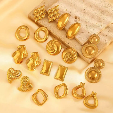 Stainless Steel Gold Color Geometric Stud Earrings for Women Fashion Irregular Square Statement Earring Party Jewelry Gifts 2024