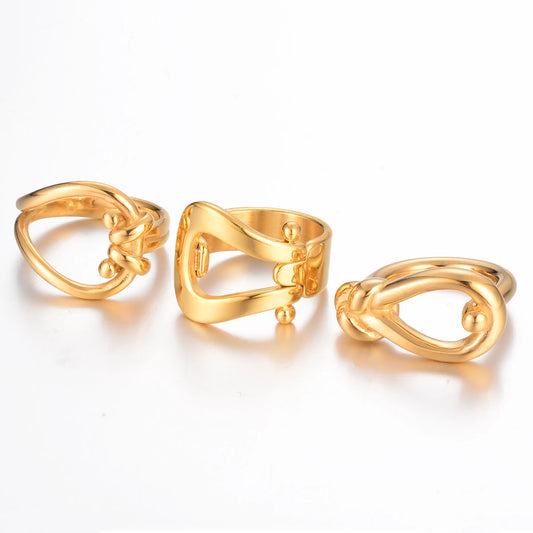 Creative Knot Stainless Steel Ring 18K Gold Plated Waterproof Fashion Fashion Statement Handmade Cast Jewelry for Women Dropship