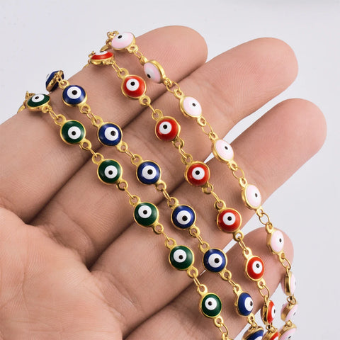 Blue Red Evil Eye Bracelet Stainless Steel Bead Lucky Turkish eye Jewelry For Women Simple Adjustable