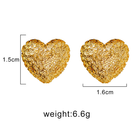 Luxury France Style Love Heart Ear Stud for Women Girls Waterproof Stainless Steel Chunky Lava Textured Drop Earrings Wholesale