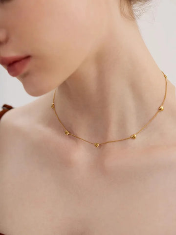 New Waterproof Gold Plated Stainless Steel Bead Love Heart Shape Pendant Choker Necklace Charm Lovers Chain Gift Fashion Jewelry