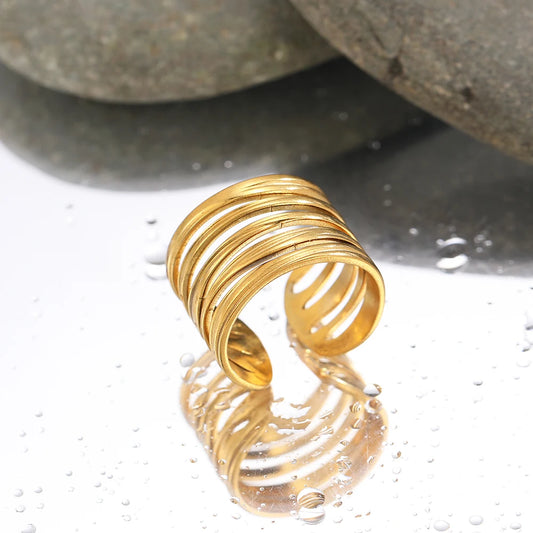 Stainless Steel Rings Minimalist Geometric Multilayer Hollow Line Korean Fashion Adjustable open Ring for women Jewelry Gifts