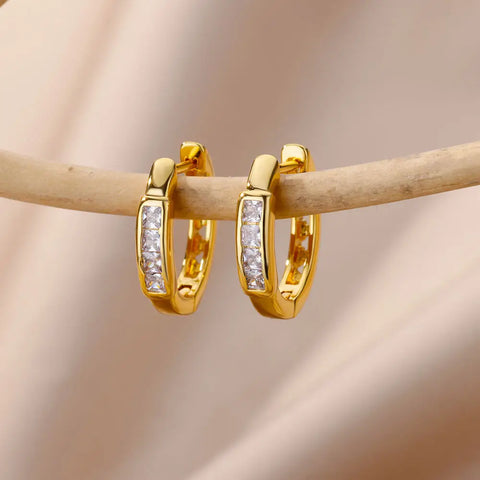 Aesthetic Circular Stainless Steel Hoop Earrings Jewelry Set For Women Gold Color Zircon Earring Luxury 2023 Pendientes Jewelry