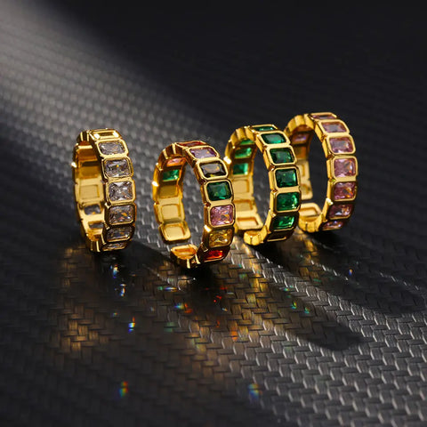 Square Zircon Rings for Women Stainless Steel Gold Color Premium Ring Waterproof Couple Wedding Band Jewelry Accesorios mujer