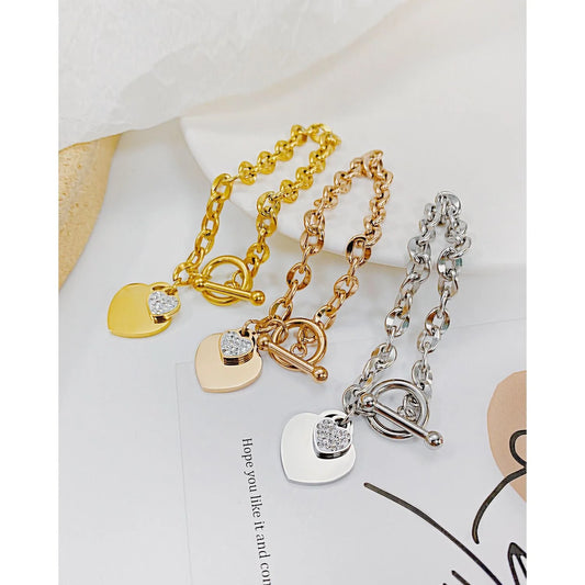 OIMG 316L Stainless Steel Gold Plated Waterproof Geometric Heart Pendant Bracelet & Bangle For Women Girl Not Fade Wholesale