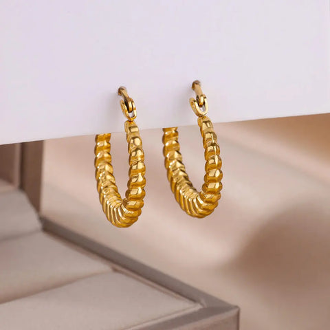 Stainless Steel Earrings for Women Trendy Round Gold Color Hoop Earring New Waterproof Ear Jewelry Accessoires Birthday Gift