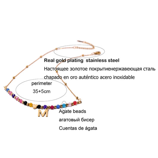 Waterproof Gold Color Stainless Steel Heart Initial Necklace for Women Tarnish Free Faceted Crystal Necklace MOON GIRL Design