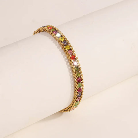 316L Stainless Steel New Fashion Fine Jewelry Minimalism 6 Colors Embed Zircon 3-Strand Splicing Charm Chain Bracelets For Women