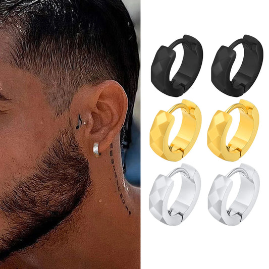 Vnox Geometric Hoop Earrings for Men Women, Simple Waterproof Stainless Steel Huggie Earring,Black Silver Gold Color Options