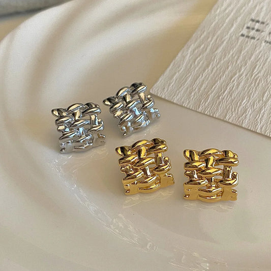 CARLIDANA Geometric Waterproof 18k Gold Plated Hollow Weave Square Stud Earring Stainless Steel Hollow Square Stud Earrings