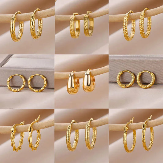 Stainless Steel Round Earrings for Women 2023 Luxury Vintage Gold Color Hoop Earrings New In Wedding Engaement Jewelry Gift